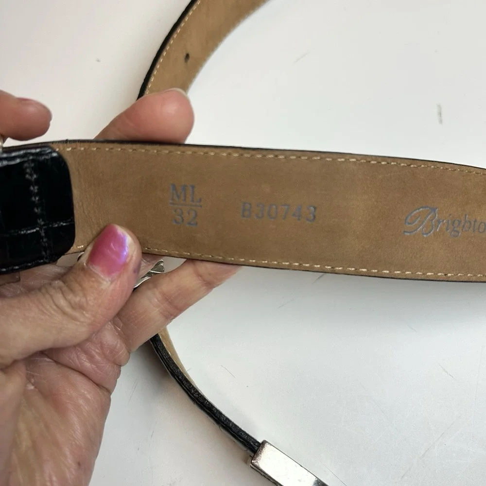 BRIGHTON Classic Reptile Leather Belt Black Silver Size ML 32 VIntage‎ Western